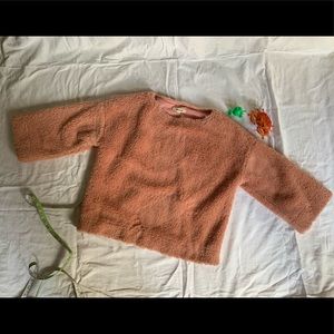 Madewell pink fuzzy teddy cropped sleeve sweater